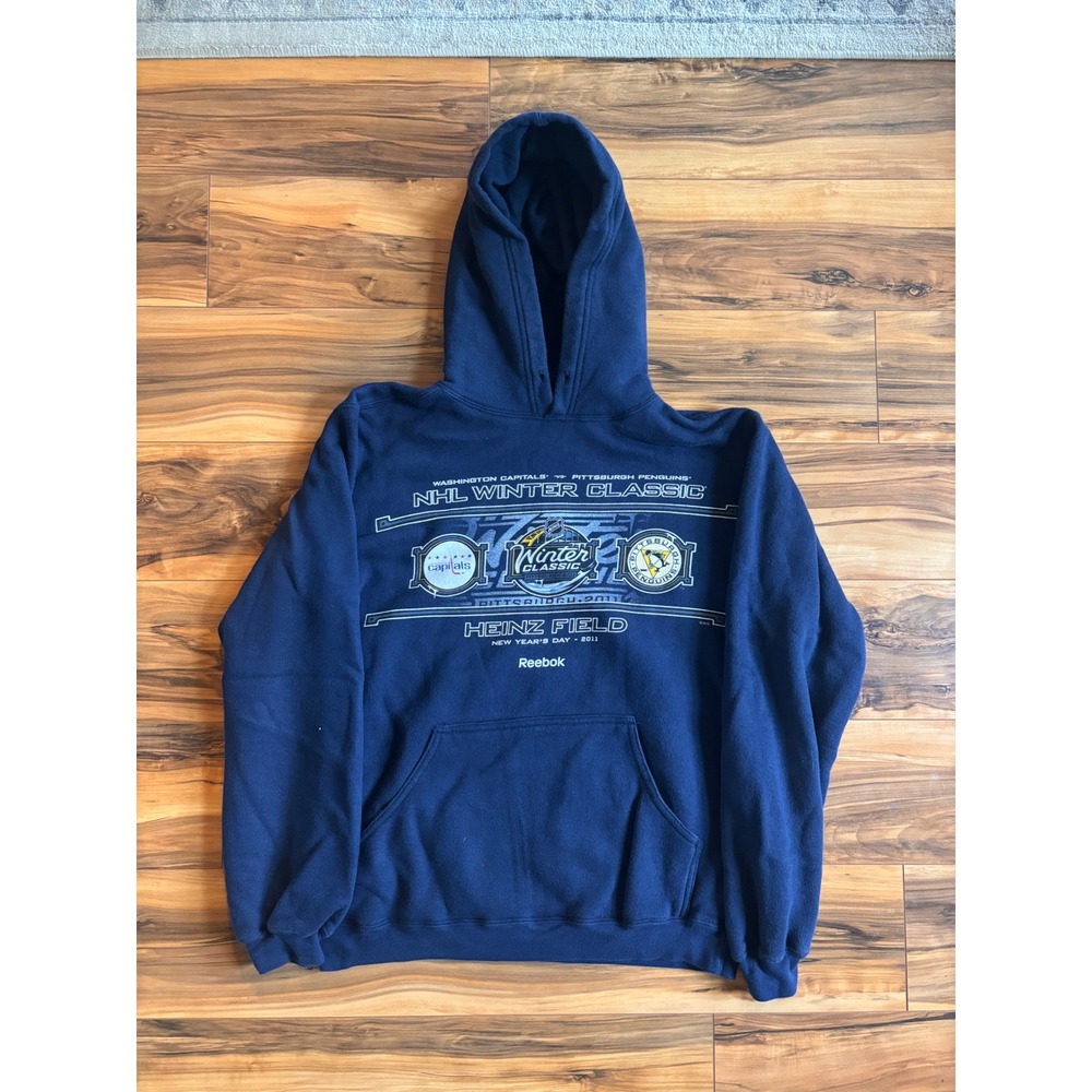 Reebok NHL Winter Classic 2011 Hoodie Capitals vs Penguins Heinz Field Navy L